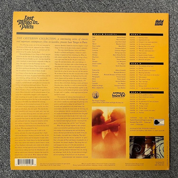 Criterion: Last Tango In Paris - LASER DISC - Englisch Orig. (Gebraucht ...