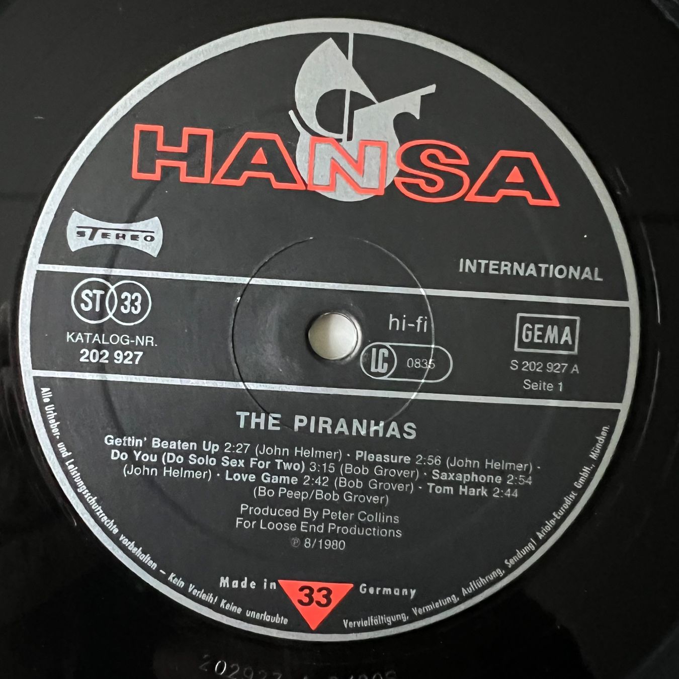 Schallplatten: Piranhas - Same / 1. D-Press. 1980 - Very nice Copy – Gebraucht aus Gais von soundcave57 2