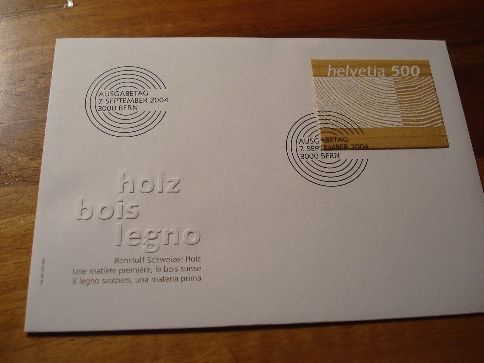 Alle Briefmarken: FDC Holzmarke 2004 ungelaufen – Gebraucht aus Niederwil AG von morostahu 1