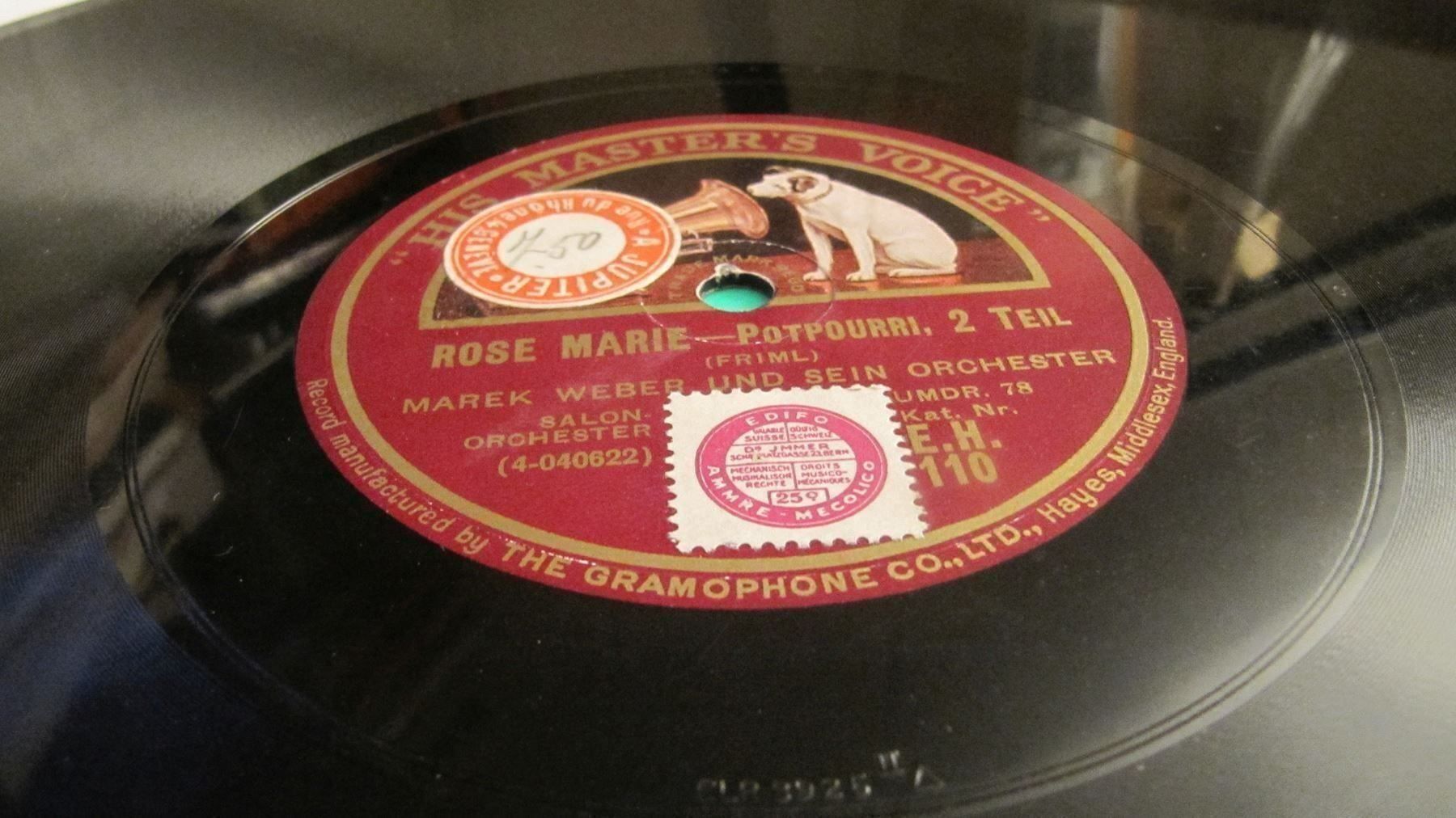 Dischi in vinile: Rare 1920s Shellac Marek Weber & Sein Orchester "Rose Marie" – Usato da Genève venduto da Cockattoo 1