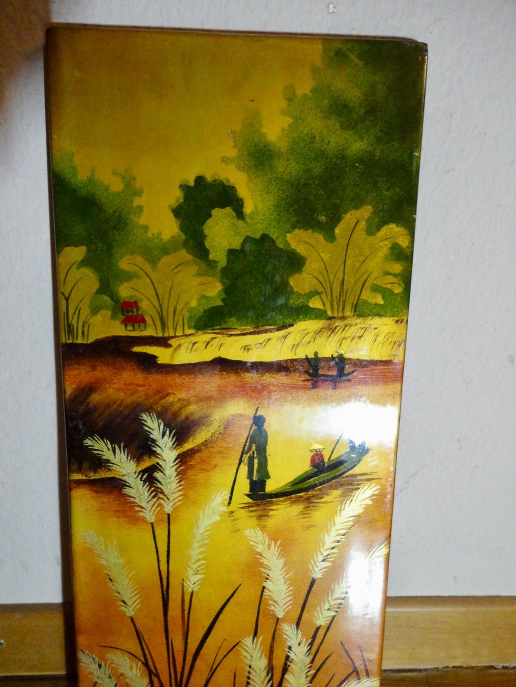 Dipinti: Antikes Bild: Asiatische Landschaftsszene mit Boot. – Usato da WÄDENSWIL venduto da katti01 1