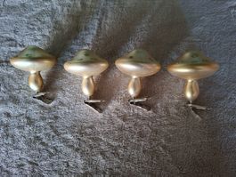 Weihnachtsbaumschmuck,4 Pilze gold-getupf mit Federclip, neu