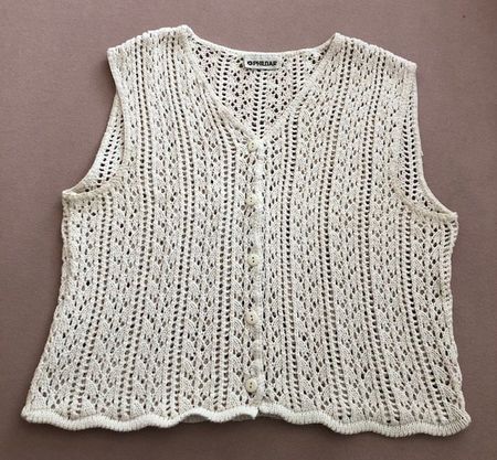 Gilet Phildar chic, vintage ajouré crème, taille 38