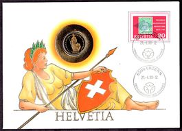 Münzbrief, HELVETIA, mit unzirkulierter 1-Frankenmünze