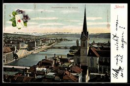 AK Zürich, Fraumünster und die Alpen