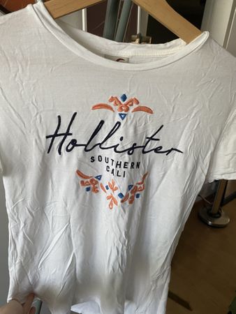 Hollister T-Shirt Weiss mit Stickerei Gr L Sommerlich