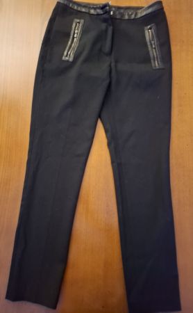 Sandro Stoffhose Gr. 36 Schwarz Lederdetails Elegant Busi...