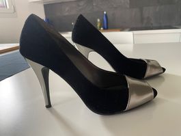 Schwarze Pumps Toscani mit Peeptoe, Grösse 38, elegant!