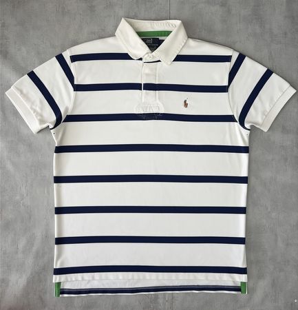 Polo Ralph Lauren Rayé Blanc et Bleu Marine - Taille L