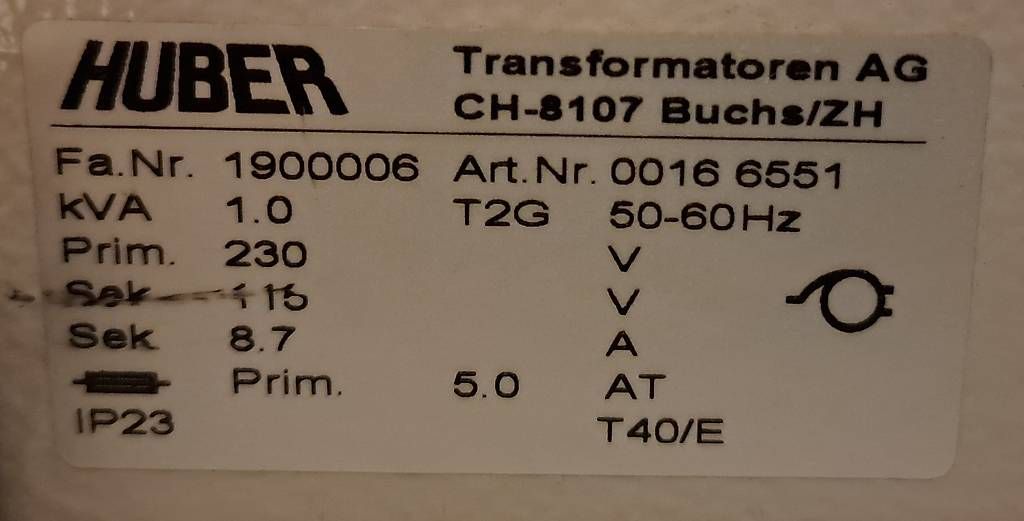 Componenti elettronici: Huber Abwärts-Transformator – Usato da Gümmenen venduto da S.Jaberg 1