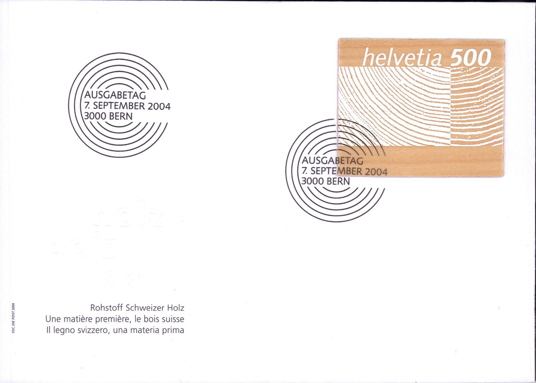 Alle Briefmarken: 2004 FDC Schweizer Holz         KW 25.00 – Gebraucht aus Eggersriet von stamp303