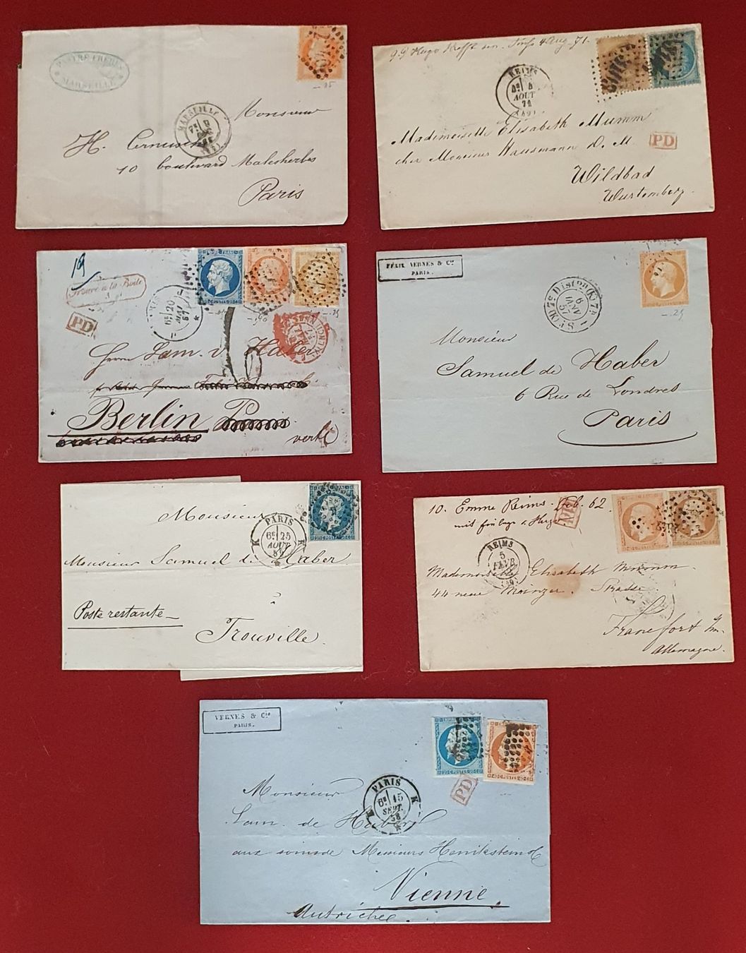 Tutti i francobolli: Frankreich - 7 Briefe ca. 1857 - 1874 – Usato da Kreuzlingen venduto da Rschweiz1