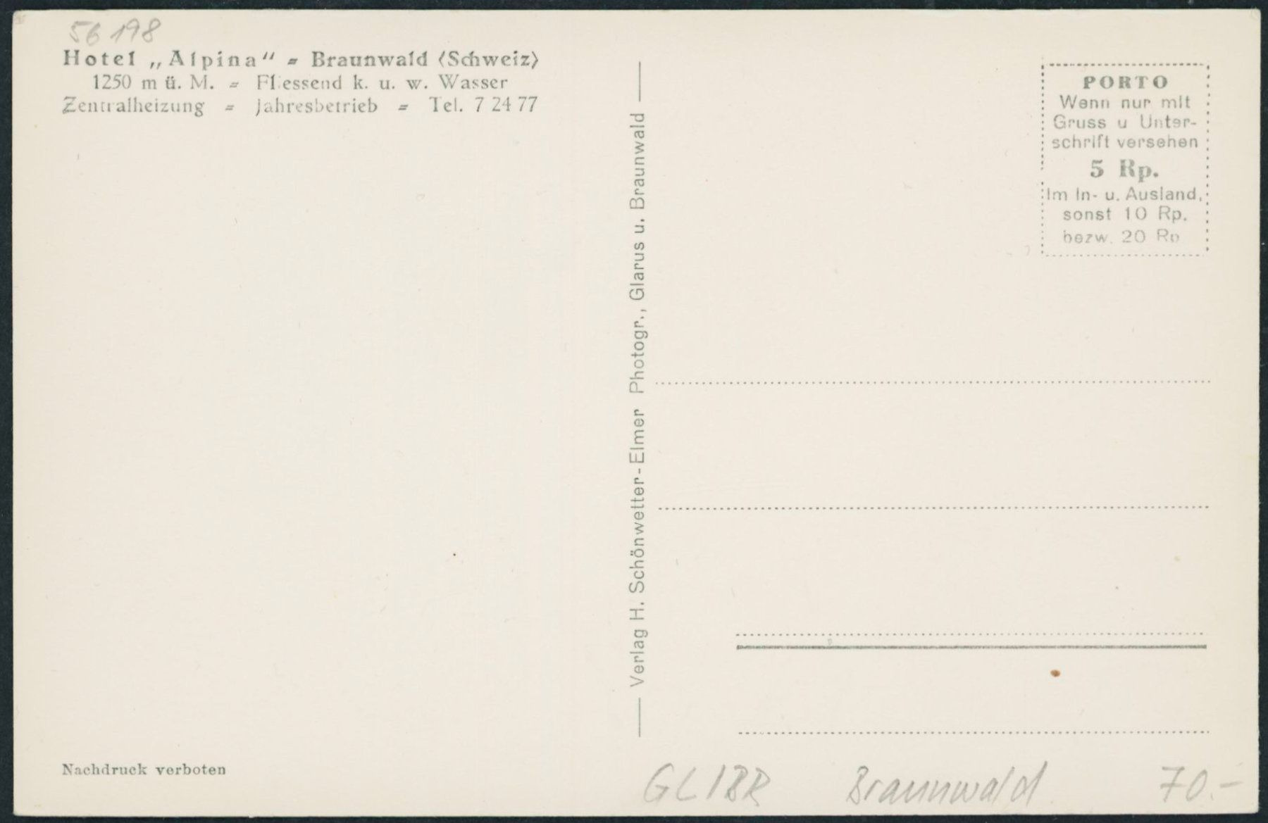 Cartoline postali: GL Braunwald – Nuovo (secondo la descrizione) da Schindellegi venduto da leecollect 1