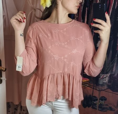 Sommer Bluse mit Stickerei, zartrosa, Grösse 38, neu