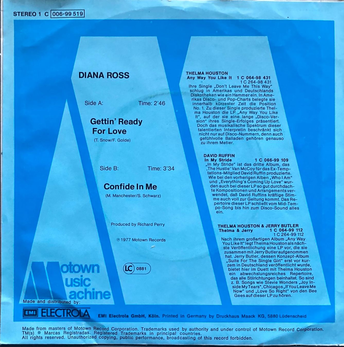 Dischi in vinile: DIANA ROSS - GETTIN' READY FOR LOVE – Usato da Poliez-Pittet venduto da Newtown-Records 1