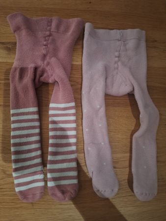 2 Kinderstrumpfhosen rosa gestreift gepunktet 