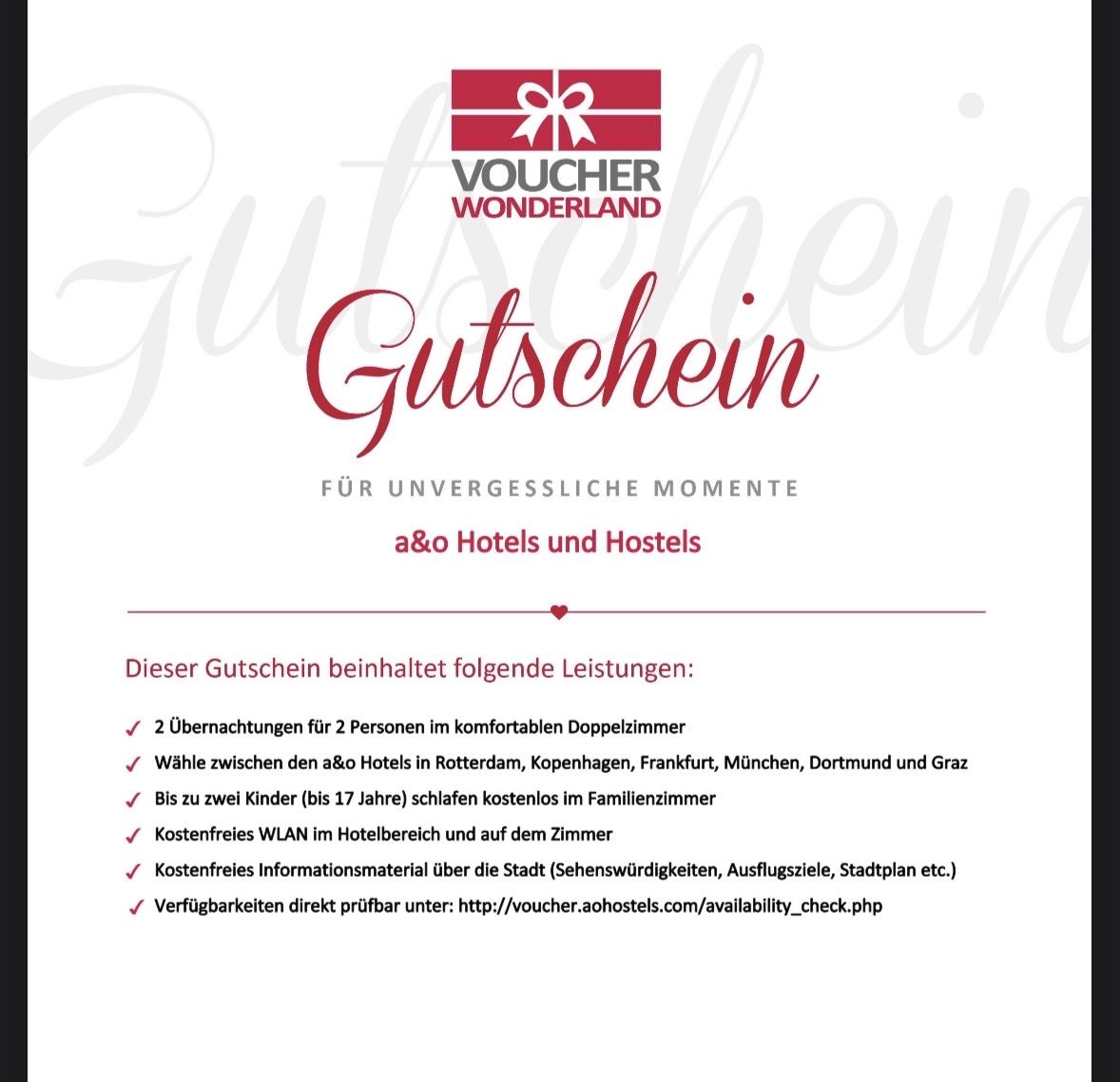 A O Gutschein Verfugbarkeit