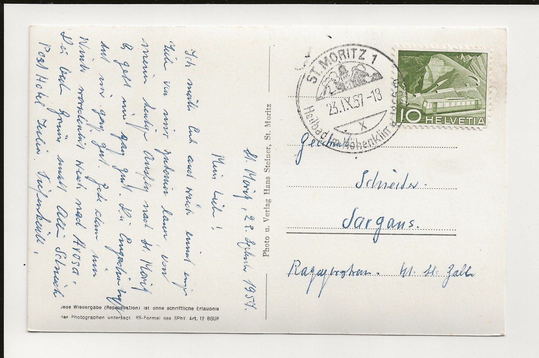 Cartoline postali: AK 1957 St. Moritz – Usato da Greifensee venduto da 315WDO 1