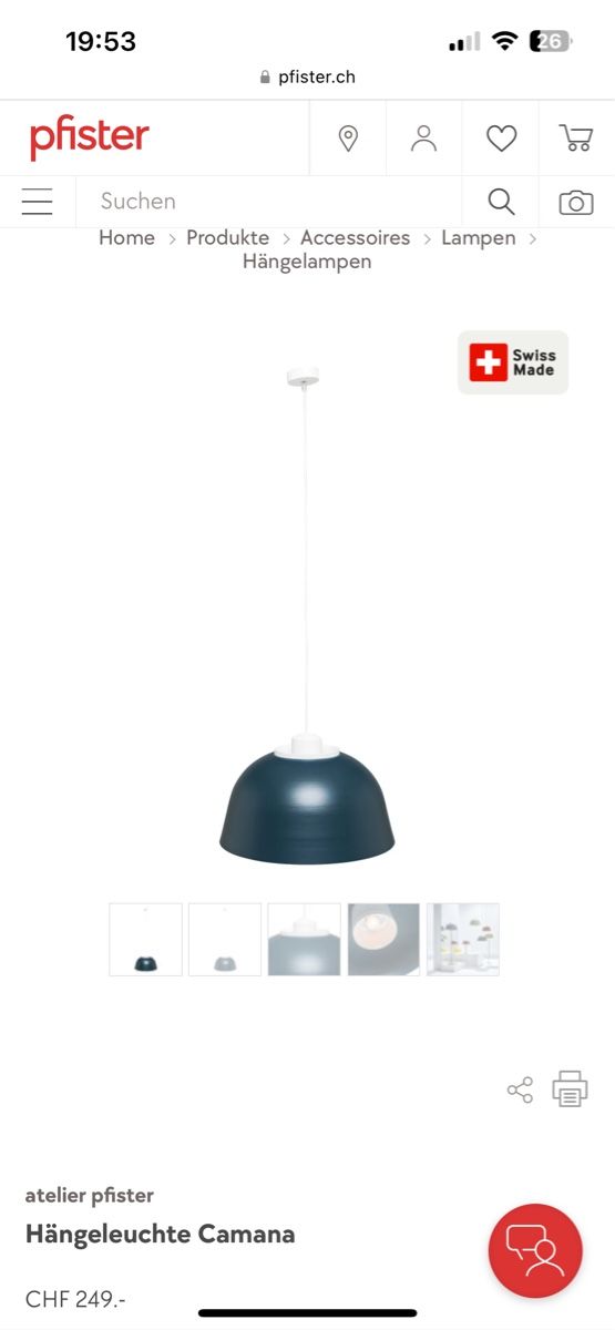 Pfister Lampen: Pfister Camano blau Hängelampe – Gebraucht aus Tagelswangen von Bomu 3
