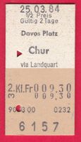 KARTON BILLETT, DAVOS-PLATZ - CHUR, 2.KLASSE,EINFACH,HALBTAX