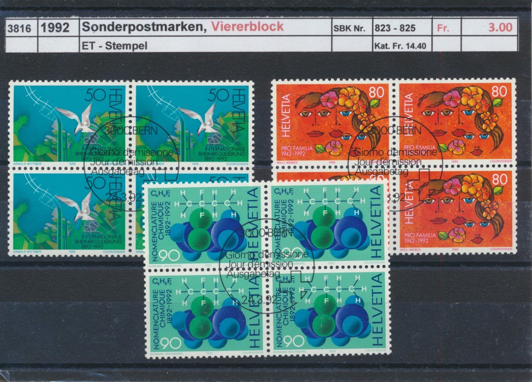 Tutti i francobolli: 1992 "Sonderpostmarken", Viererblock, gestempelt – Usato da Winterthur venduto da Zupogeru