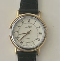 Élégante montre Alpex quartz vintage, bracelet cuir noir