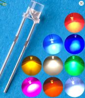 100X F3 3mm 2pins Flachkopf Helle LED Blau