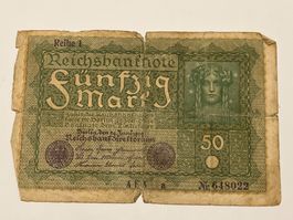historische alte 50 fünfzig Mark Juni 1919