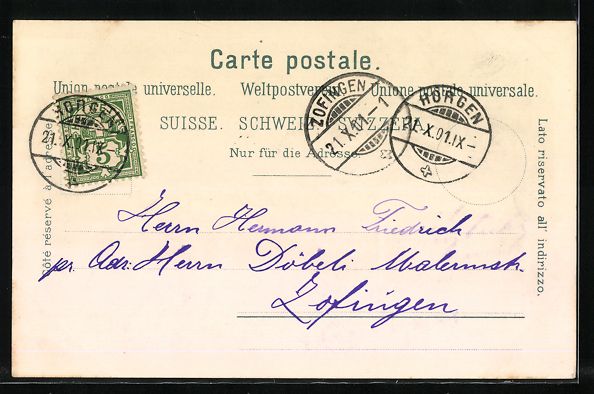 Cartoline postali: Litho Horgen, Secundarschule, Kath. Kirc – Usato da Berlin venduto da bartko-reher 1
