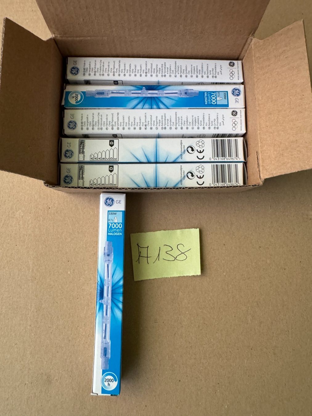 General Electric Lampen: 6er Set GE Quartzline Halogen-Fluterstab 330W  A138 – Neu und originalverpackt aus Schötz von amore14