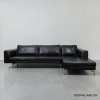 Ecksofa aus echtem Nubukleder, schwarz