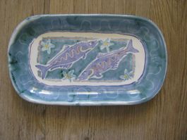 Keramik Servierplatte Fischmotiv blau Vintage 🐟🐟