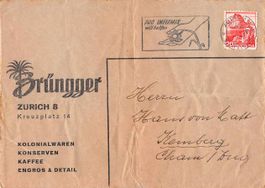 Werbebrief BRÜNGGER KREUZPLATZ ZÜRICH, mit Inhalt, ab 1.--