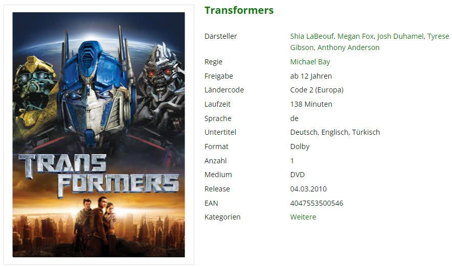 Alle DVDs: Transformers (DVD) – Gebraucht aus Buchrain von Sssschaller