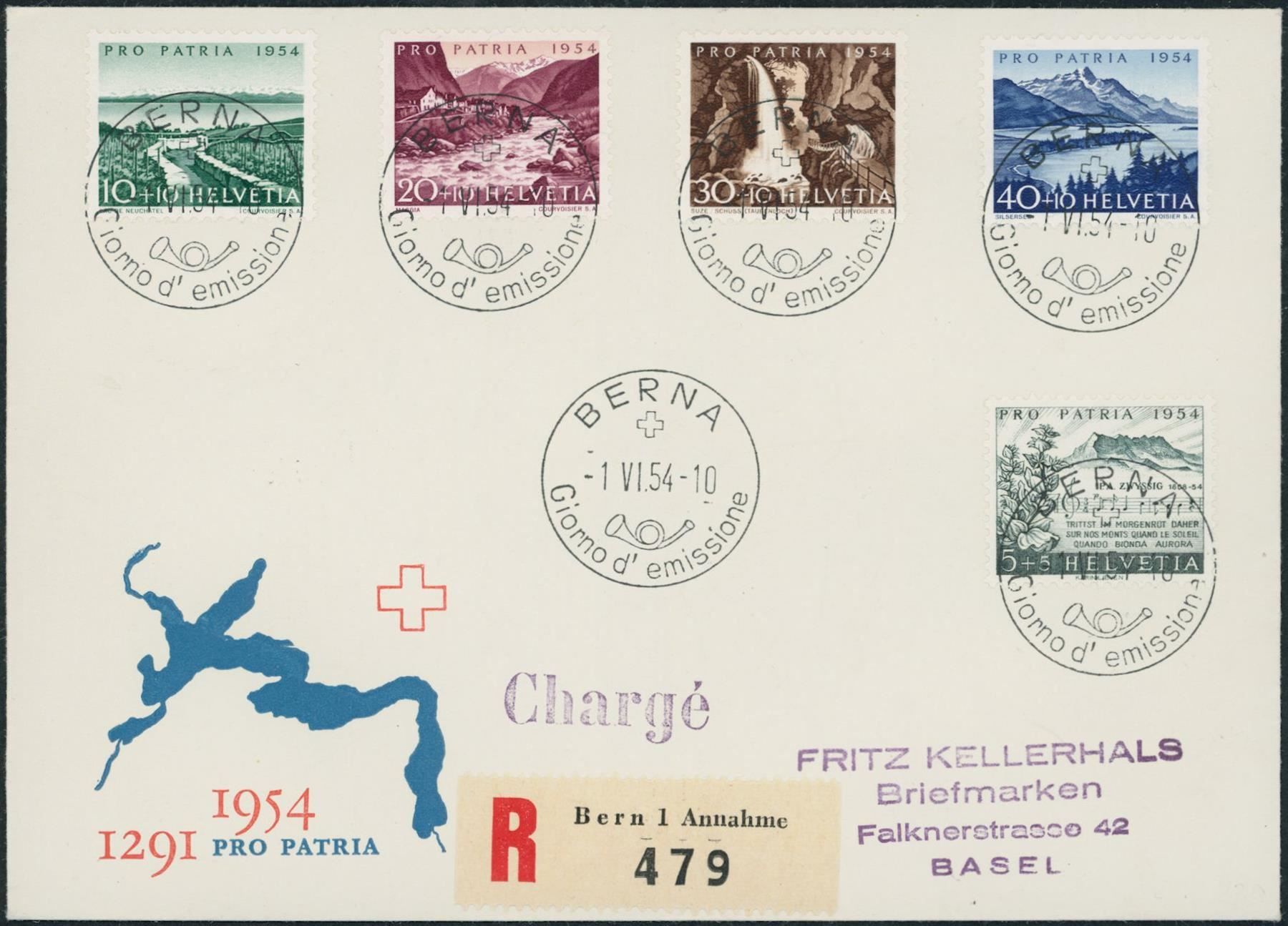 Tutti i francobolli: 1954 - Pro Patria - R FDC ET – Usato da Schindellegi venduto da leecollect