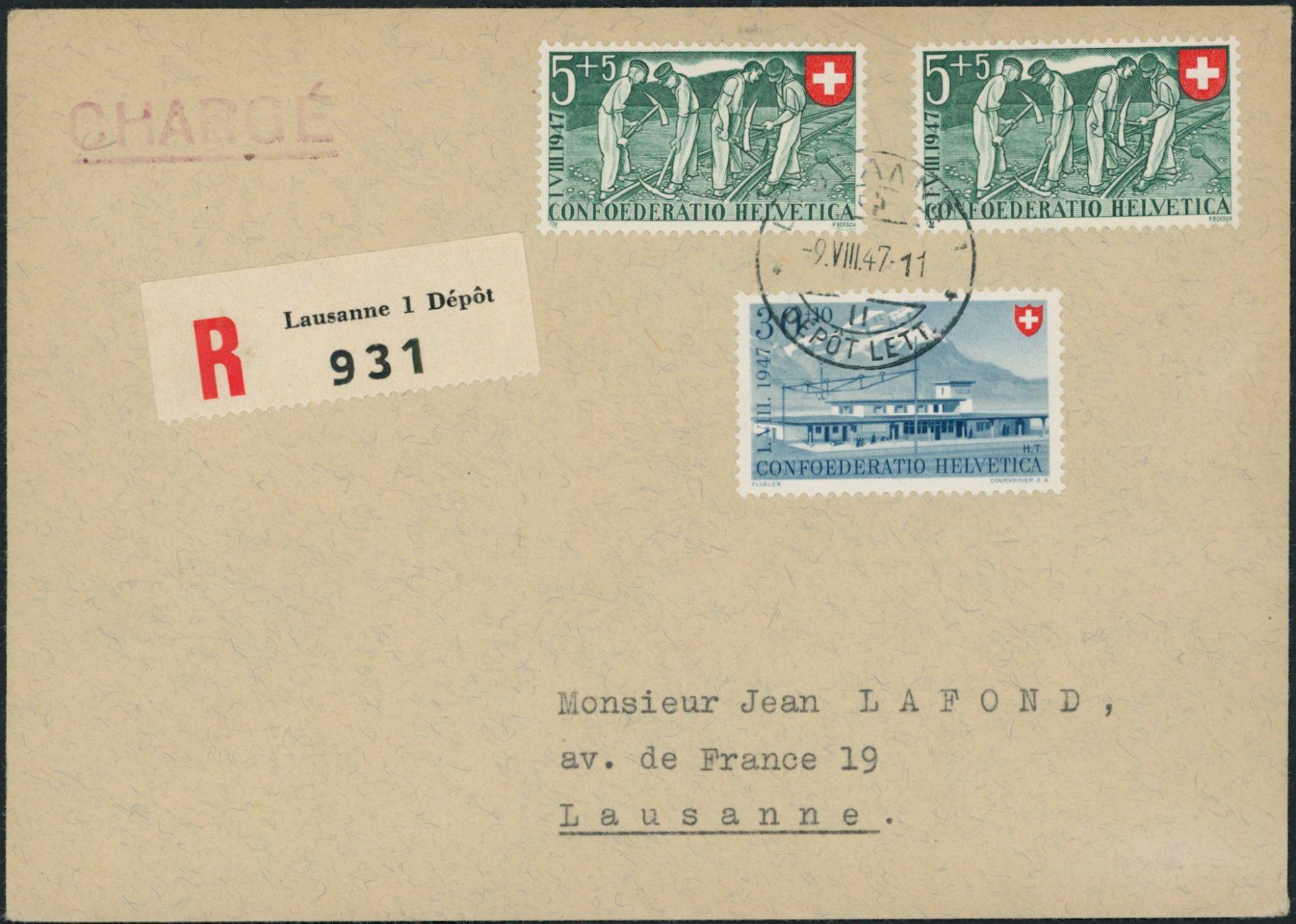 Tutti i francobolli: 1947 - Pro Patria - Brief - BFr – Usato da Schindellegi venduto da stationary