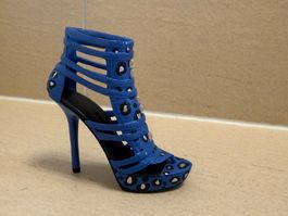Deko Schuh Miniatur blau Leo Muster