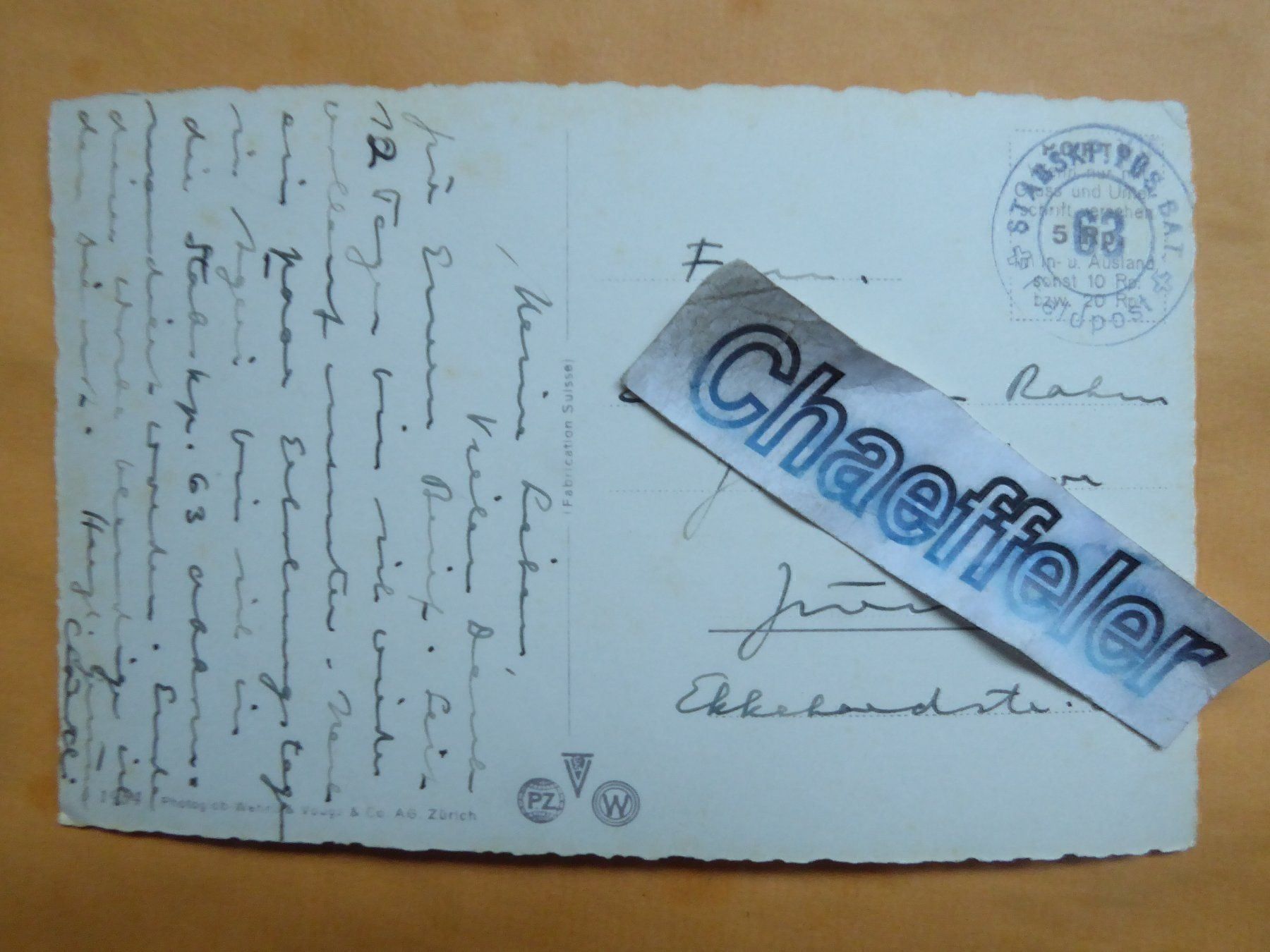 Ansichtskarten: Zug  ( Feldpost - Karte ) – Gebraucht aus Zürich von Chaeffeler 1