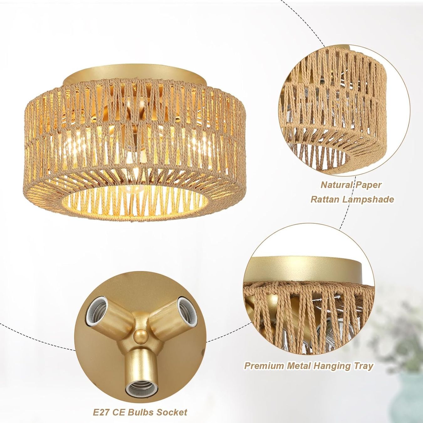Kronleuchter & Deckenlampen: Deckenleuchte Deckenlampe Rattanlampe 3 flammig mit E27 – Neu und originalverpackt aus Dörflingen von Nixhub 7