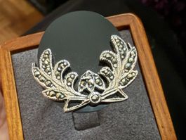 Vintage 925er Silberring mit schwarzem Onyx -Größe 58