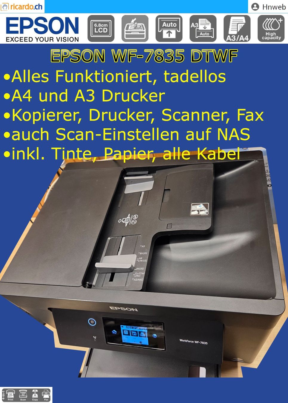 Epson Drucker: Epson WorkForce WF-7835DTWF Multifunktionsdrucker – Gebraucht aus Kaisten von Hnweb 1