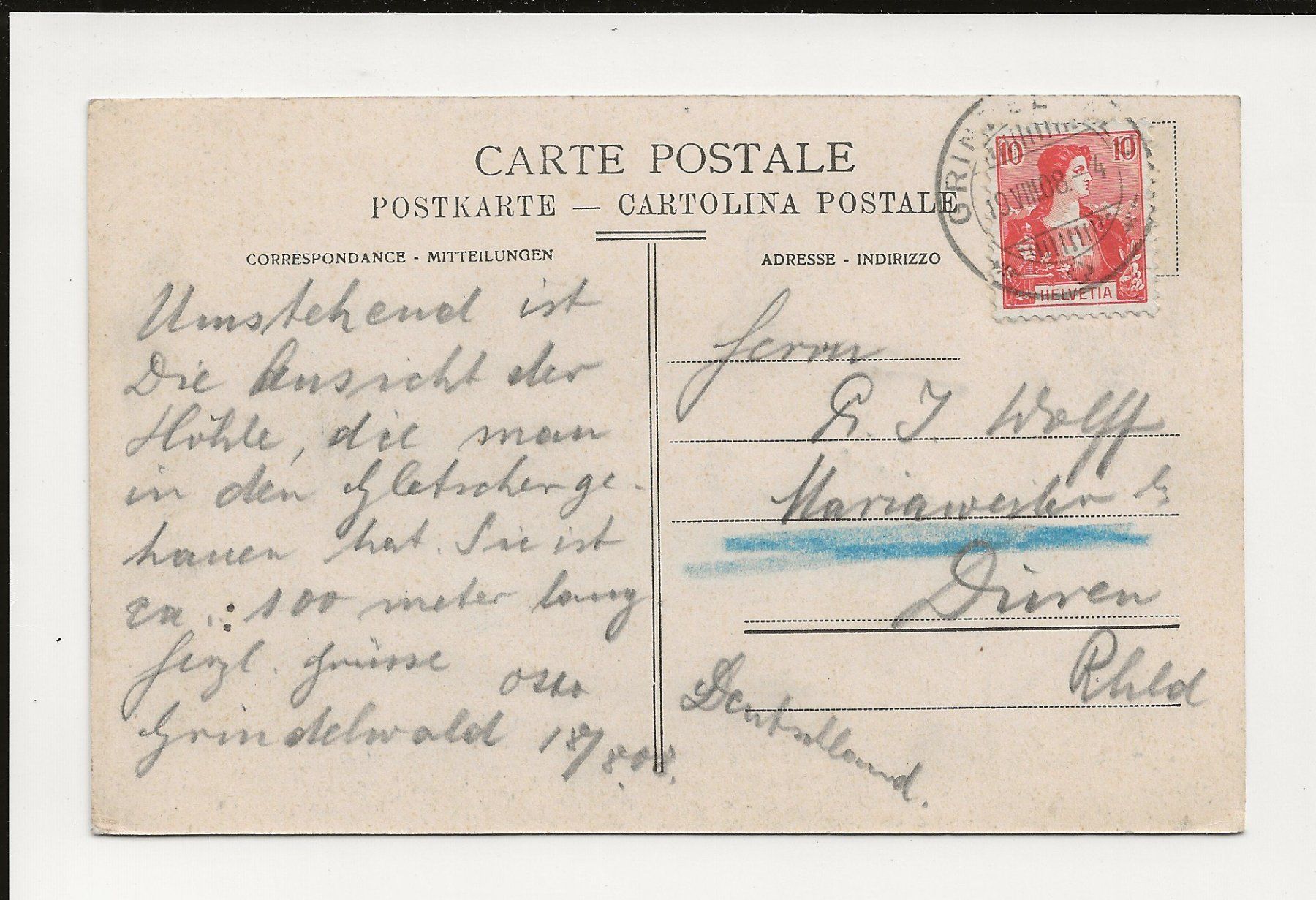 Cartoline postali: AK 1908 Grindelwald Oberer Gletscher Eisgrotte ⛄ – Usato da Greifensee venduto da 315WDO 1