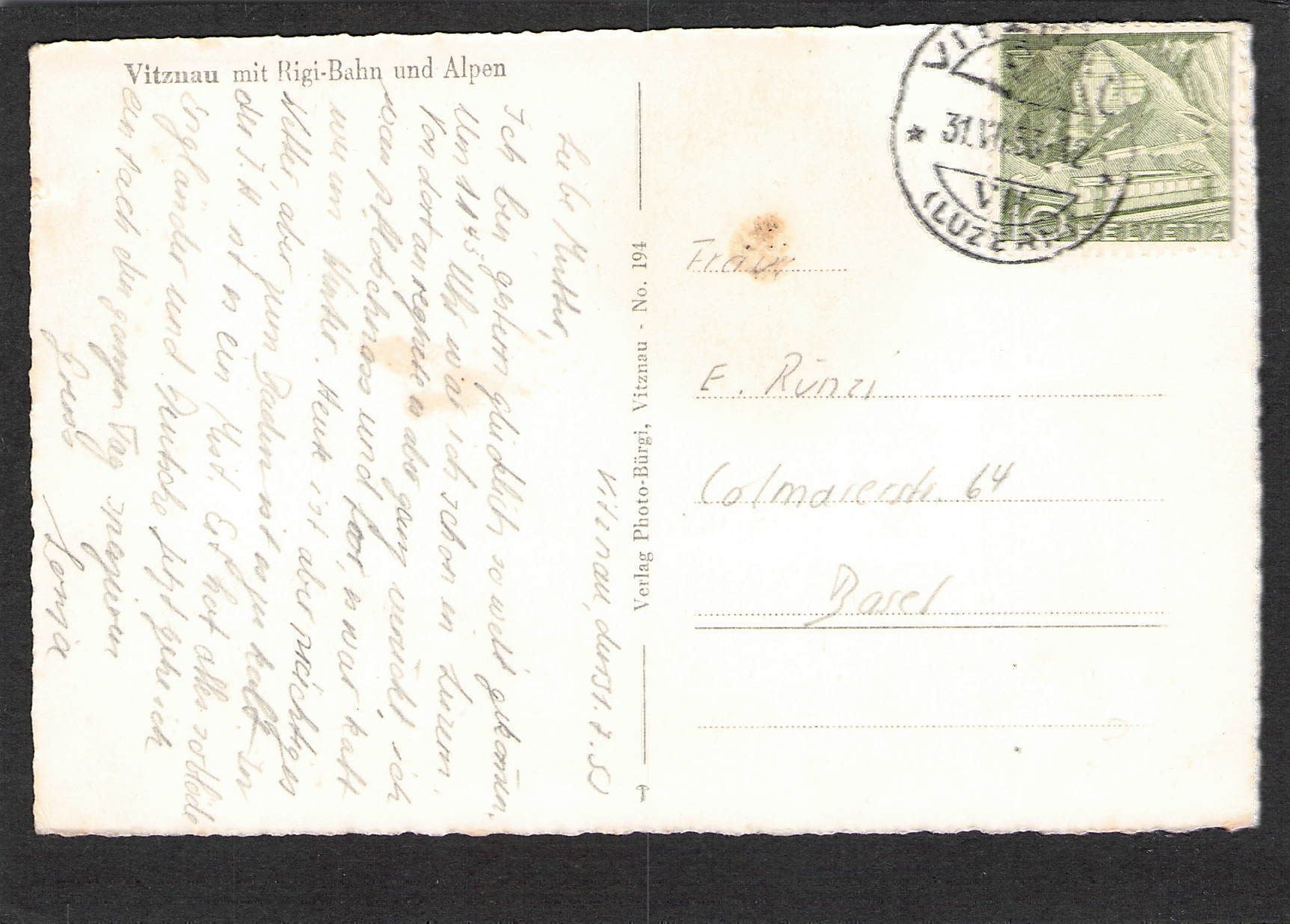 Ansichtskarten: AK.LU Vitznau , Bahn ., 1933 – Gebraucht aus Reichenburg von ibiza18 1