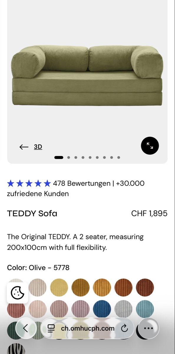 OMHU Sofas: OMHU Teddy Sofa Olive – Gebraucht aus Zürich von Fl0 3