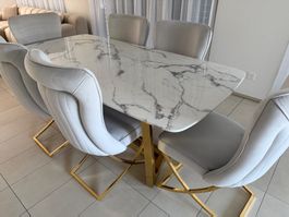 Marmor Esstisch inkl. 6 Esszimmerstühle
