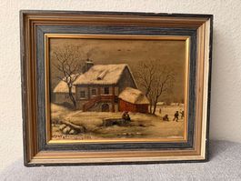 Ölgemälde Alfred Bourgnung ?? 1902 Winterlandschaft gerahmt