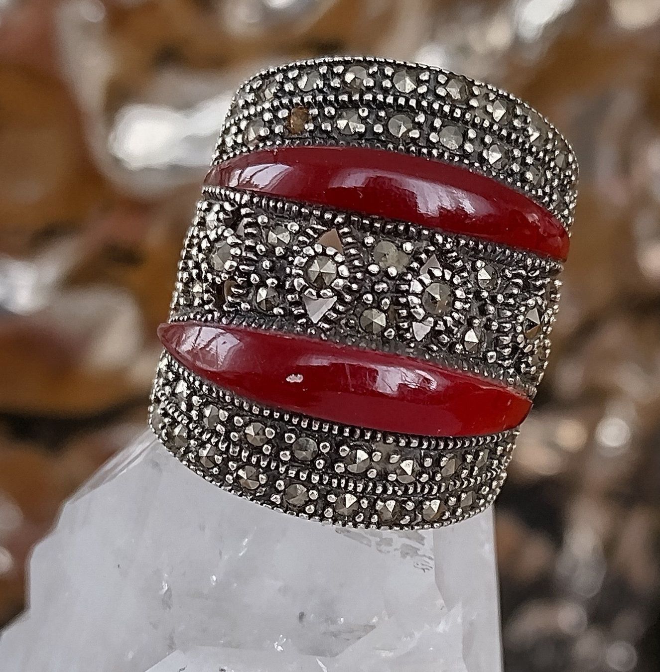 Anelli: MEGA RING MIT MARKASITEN SILBER 925 RUSSISCH – Usato da Romanshorn venduto da Glitzer-Paradies