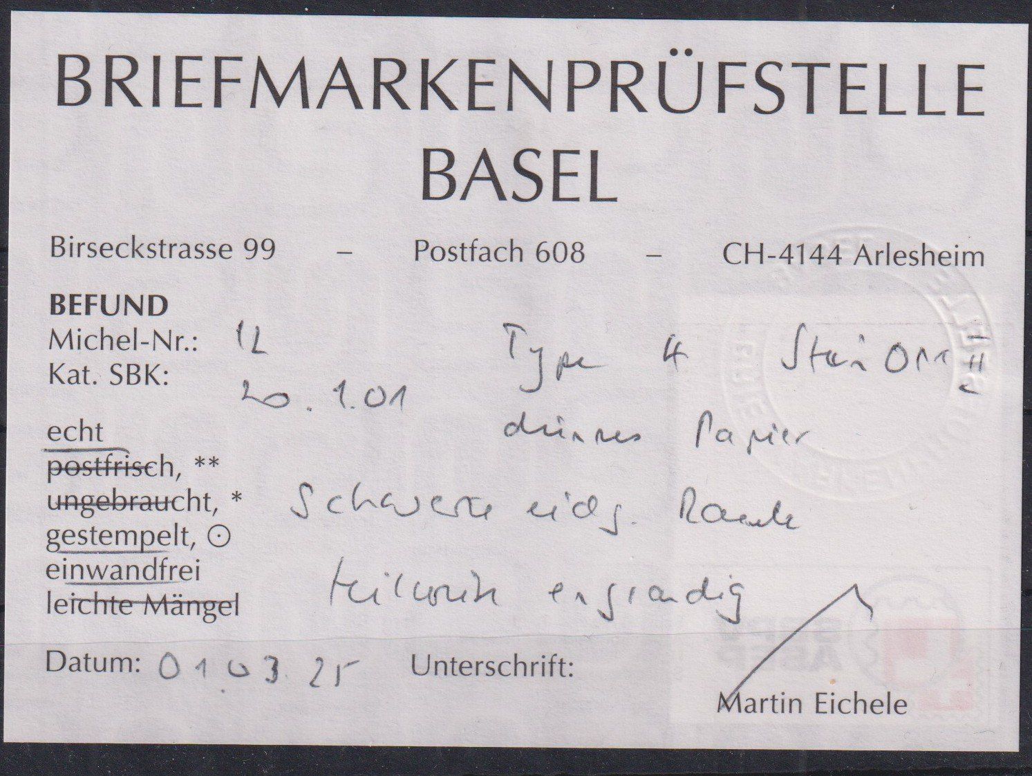 Alle Briefmarken: Super Rayon 20.1.01, dünnes Papier, Befund!!! – Gebraucht aus Samnaun-Compatsch von Muckimu 1