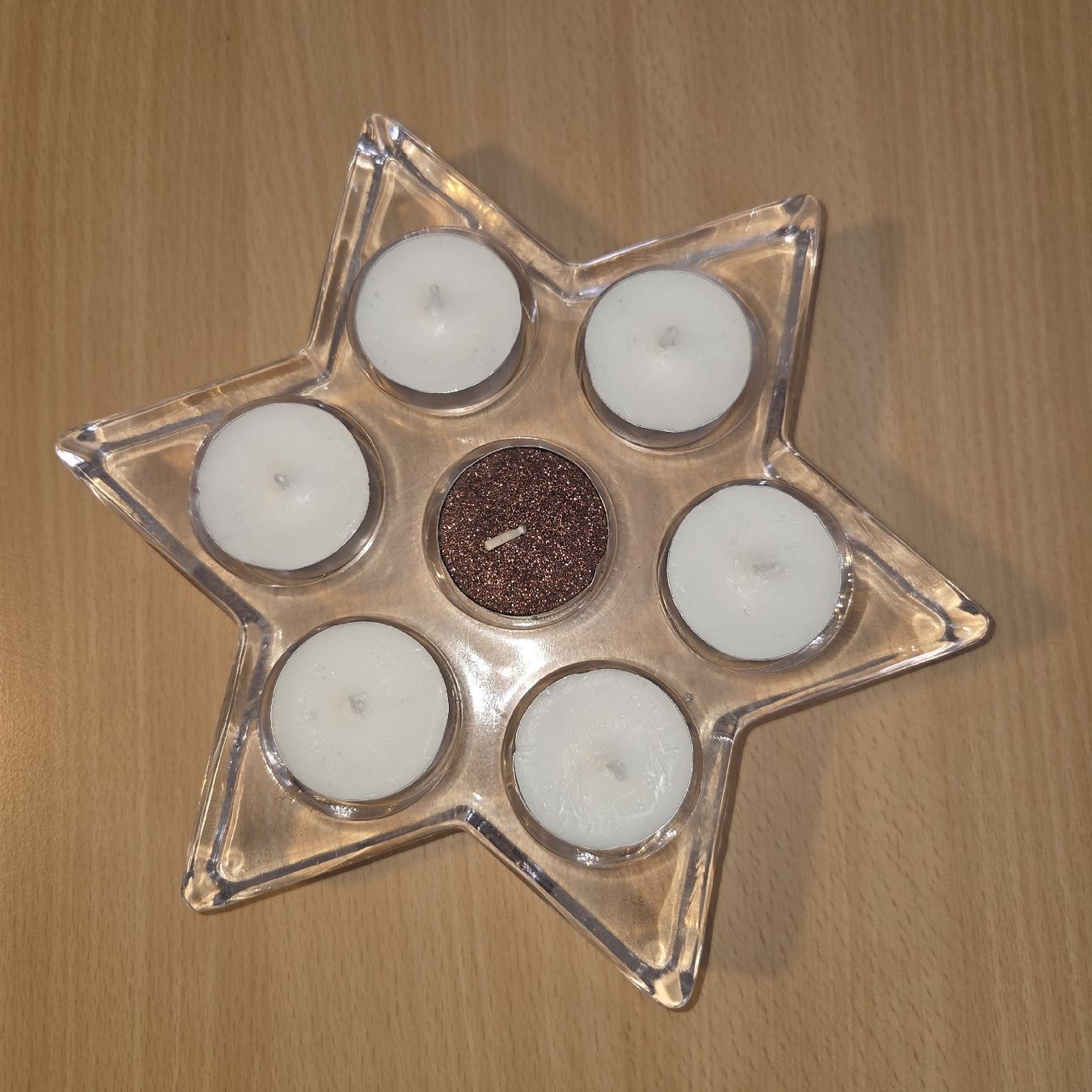 Candele: Teelichthalter Stern Glas mit 7 Teelichtern ca. 20cm – Nuovo (secondo la descrizione) da Kriens venduto da gra_fhn7