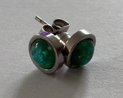 Earrings stud green stone silver tone used condition